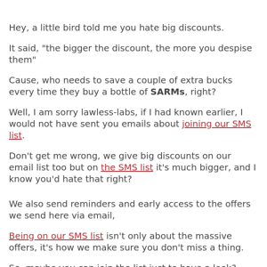 I hear you hate big discounts Lawless Labs