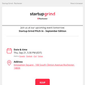 Event Tomorrow: Startup Grind Pitch In - September Edition