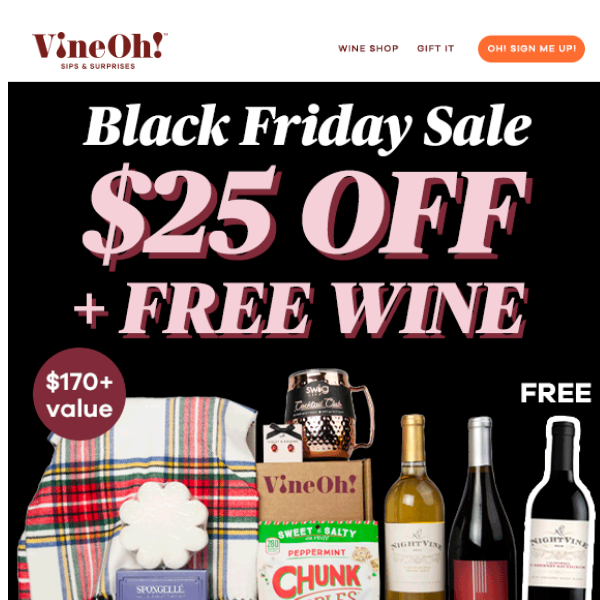 🔥 It's Black Friday! Get $25 off + FREE wine.