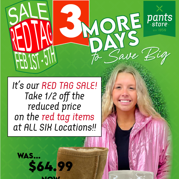 Just 3️⃣ More Days for Our Red Tag Sale! Half Off the Red Tag! 🔴