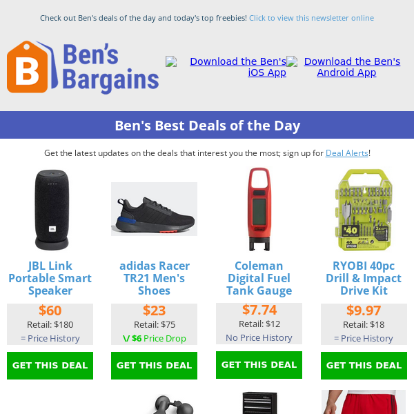 Ben's Best Deals: $23 Adidas TR21 Shoes - $10 Ryobi Drive Kit - $235 Swagtron Bike - $60 JBL Link Speaker