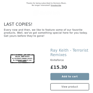 NOW SHIPPING! Ray Keith - Terrorist Remixes
