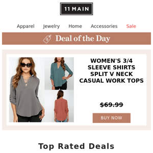 Women's 3/4 Sleeve Shirts Split V Neck Casual  Work Tops