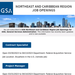 New/Current Job Opportunities in the GSA Northeast & Caribbean Region