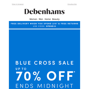 Shop up to 70% off now - Blue Cross ends midnight!
