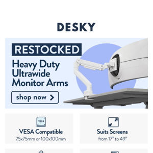 RESTOCKED: Desky Ultrawide Heavy Duty Monitor Arms