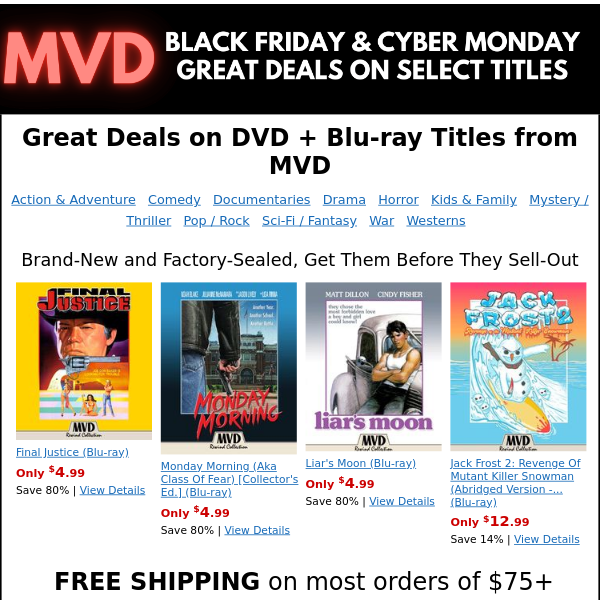 Great Black Friday Deals on DVD + Blu-ray Titles from MVD - OLDIES.com