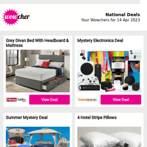Grey Divan Bed With Headboard & Mattress | Mystery Electronics Deal | Summer Mystery Deal  | 4 Hotel Stripe Pillows