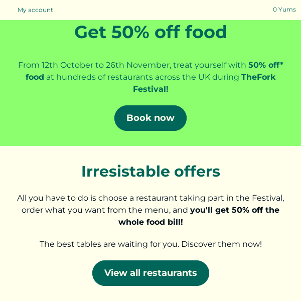 Get 50% off your food bill at these restaurants!