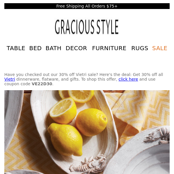 New introductions from 30% off Vietri | Gracious Style