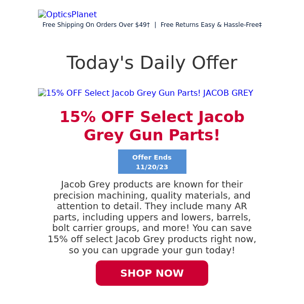 15% Off Jacob Grey Firearm Parts!