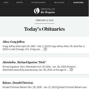 Latest obituaries for February 12, 2023