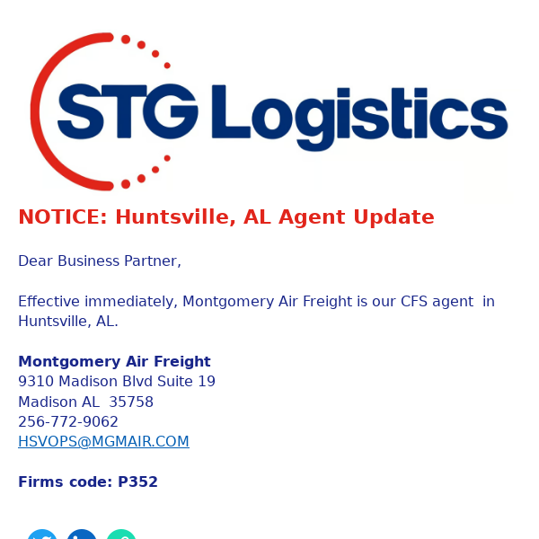 NOTICE: Huntsville, AL Agent Update