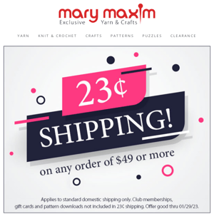 Hurry!...23¢ Shipping Ends Midnight