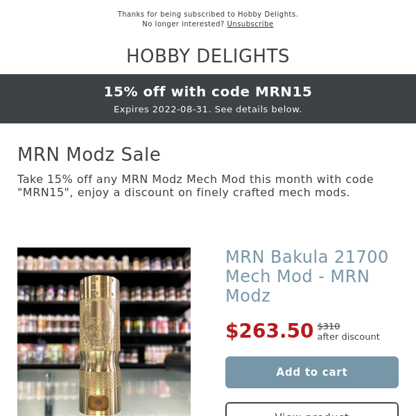 Use code MRN15 for 15% off any MRN Modz