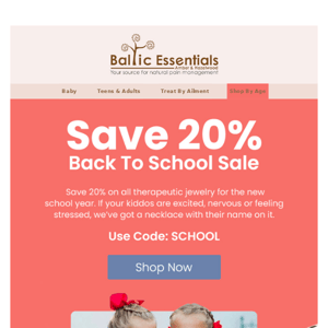 Back to school? Save 20% on your Baltic Essentials order.