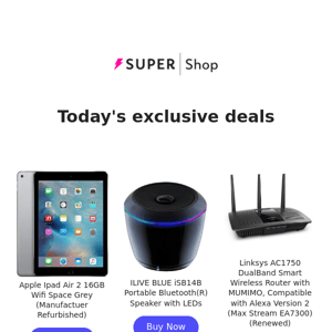 ⚡ $181.99 iPad Air 2 | $25.99 ILIVE BLUE Portable Bluetooth Speaker | $55.99 Linksys Wireless Router & More