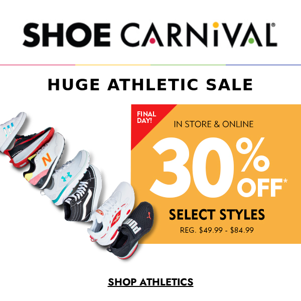 Final day to save with athletics 30% off & BOGO free slides