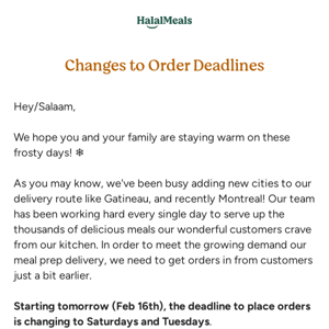 ❗ Changes to Order Deadlines ❗