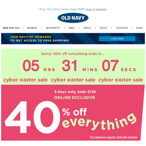 FORTY PERCENT OFF everything expires in just hours!