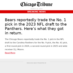 Chicago Bears trade No. 1 pick: reports