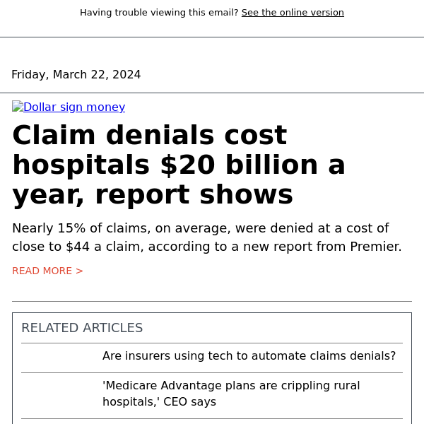 Claim denials cost hospitals $20B a year: Premier