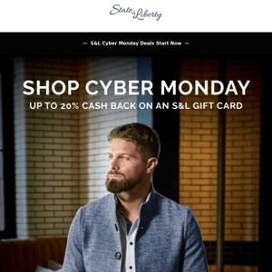 Cyber Monday Starts Now - Up To 20% Back