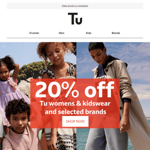 📢 20% off Tu and selected brands now on