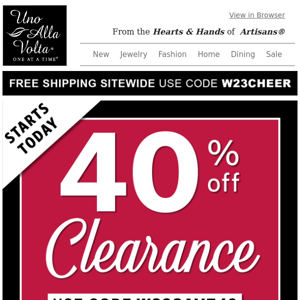 Starts Today! 40% Off Clearance + Free Shipping