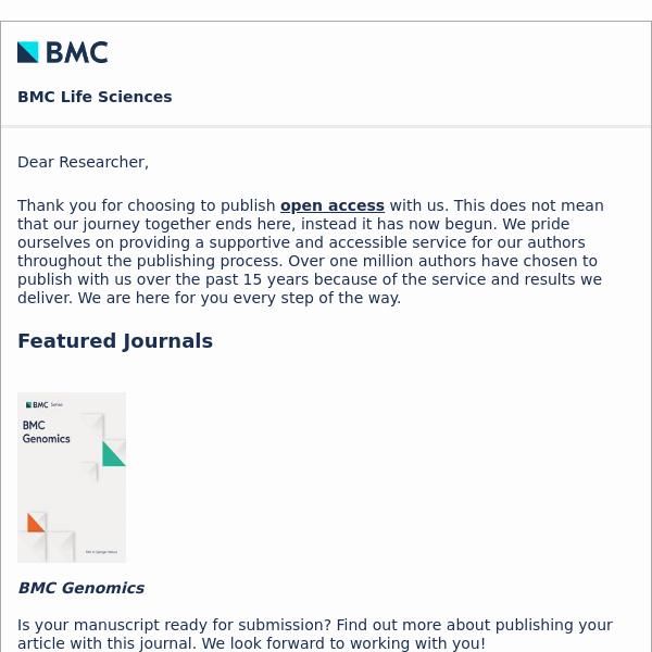 BMC Life Sciences: Thank you for choosing us