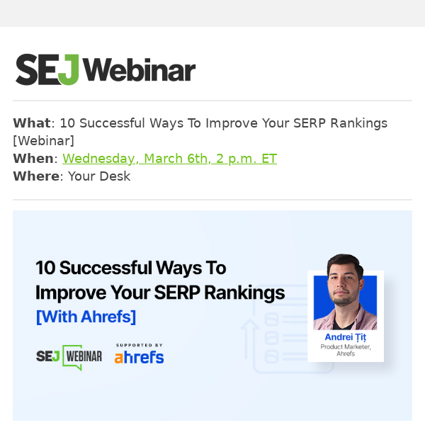 [Webinar Invite] 10 Successful Ways To Improve Your SERP Rankings