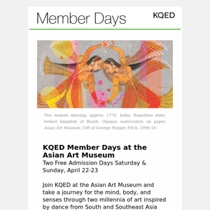 Free Admission: KQED Member Days at Asian Art Museum, April 22-23