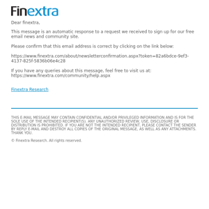 Finextra daily newsletter sign-up request