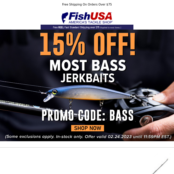 Save 15% on All Bass Jerkbaits!