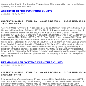 GSA Auctions Furniture Update