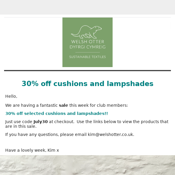 30% off selected lampshades and cushions