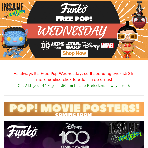 🎁 Free POP Wed + 🏰Disney Movie Posters + 🗓️Advent Calendars + your favorite vaulted pops!