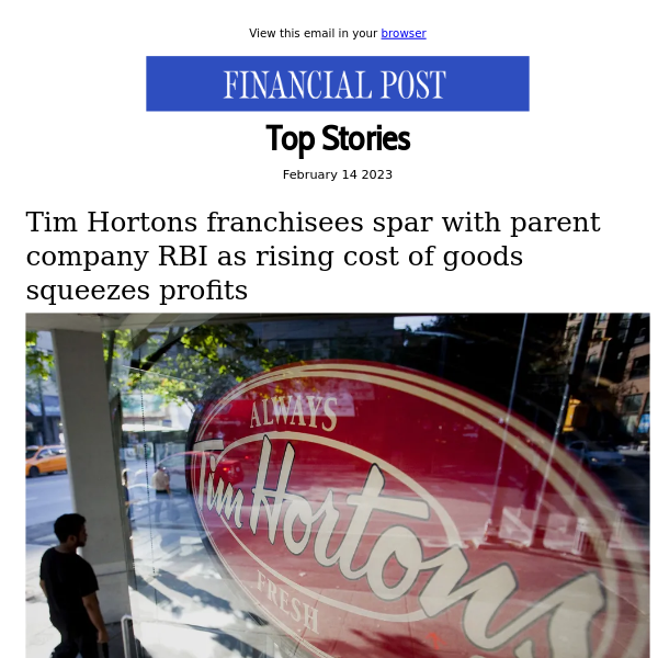 Tim Hortons franchisees spar with parent company RBI as rising cost of goods squeezes profits