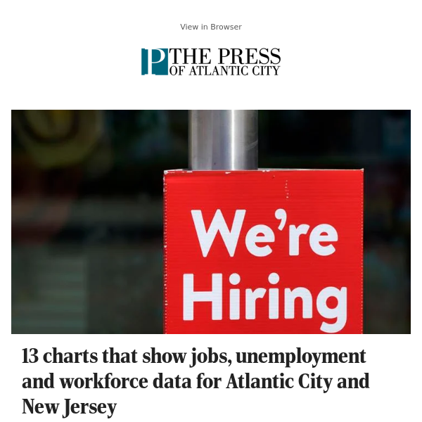 13 charts that show jobs, unemployment and workforce data for Atlantic City and New Jersey