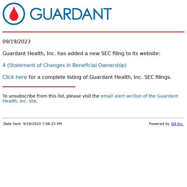 Guardant Health, Inc. - 4 (Statement of Changes in Beneficial Ownership) SEC Filing