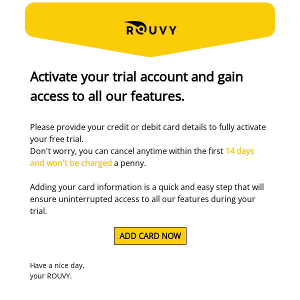 Action required to start your free trial