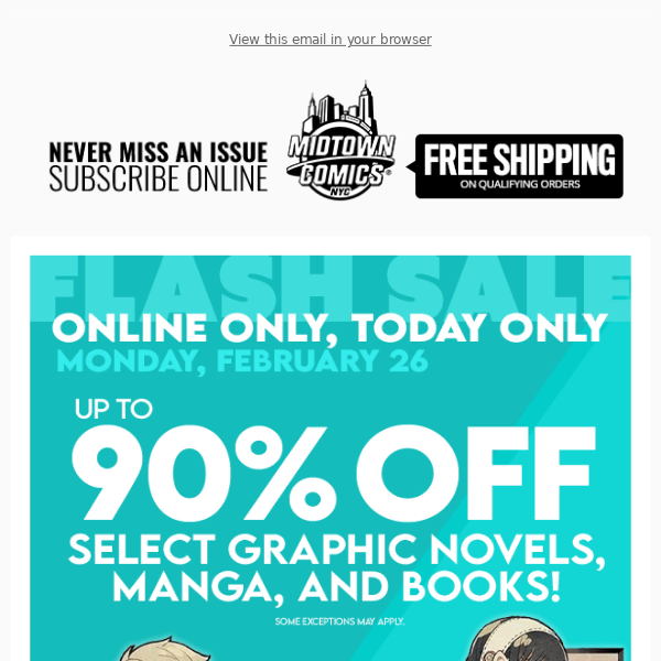 Flash Sale Online:  Up to 90% OFF Select Graphic Novels, Manga, and Books, TODAY ONLY!