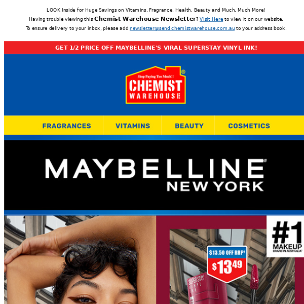 Get ½ price off Maybelline's viral Superstay Vinyl Ink! - Chemist Warehouse