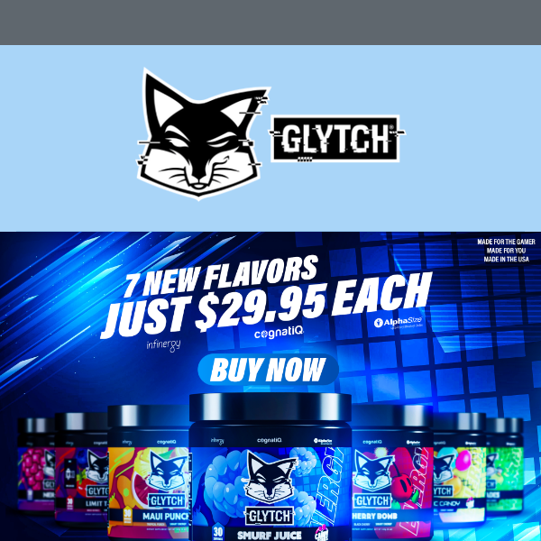 Introducing GLYTCH Energy's 8 New Flavors at $30 Each