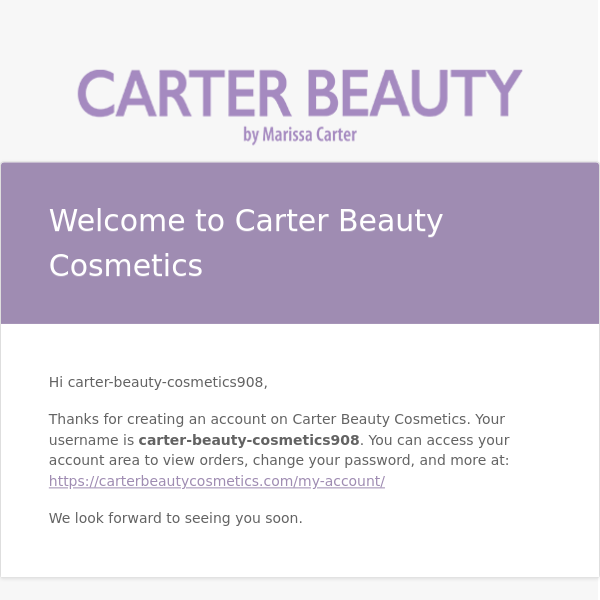 Your Carter Beauty Cosmetics account has been created!