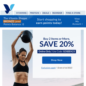 The Vitamin Shoppe: Save 20% on your 2 faves