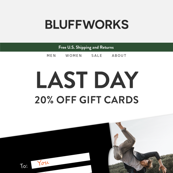 Last day to save 20% off Gift Cards