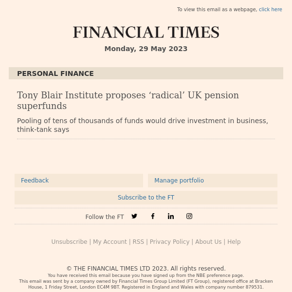 Personal Finance: Tony Blair Institute proposes ‘radical’ UK pension superfunds...