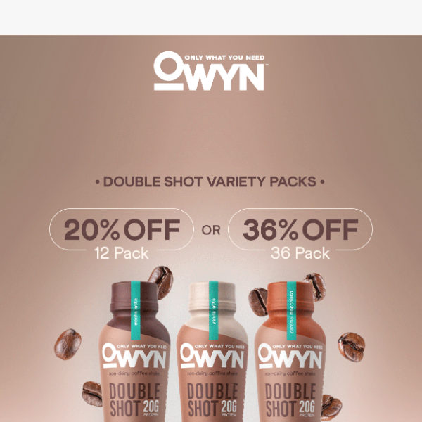 ☕ FLASH SALE. Variety Packs Are Here! Up to 36% off our Doubleshot Protein Coffee Shakes.