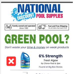 Green Pool? 🟢 Save your money and don't buy this chemical!  See how we can help you clear up your pool quicker and for less. 